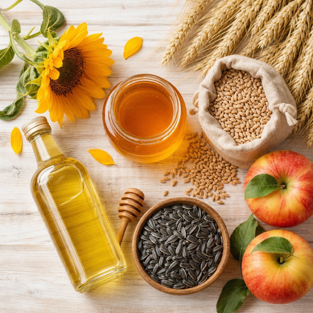Honey, sunflower oil, wheat, sunflower seeds and apples — typical Ukrainian agricultural exports